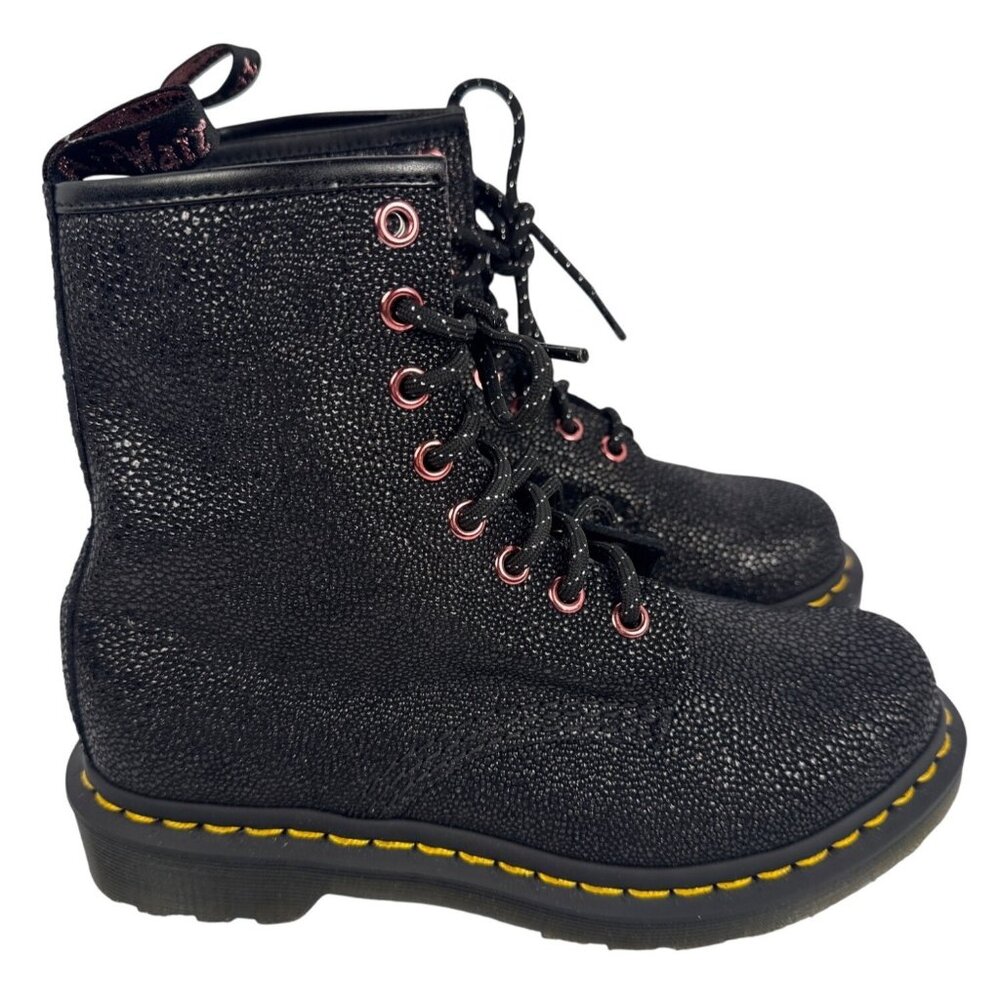 Dr. Martens 1460‎ Bejewelled Combat Boots Womens 6 Black Leather Pink Dots